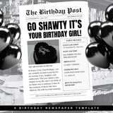 Birthday Newspaper Invitation, Editable Newspaper Birthday Invitation, Birthday Newspaper, Large Newspaper Canva Template, Newspaper