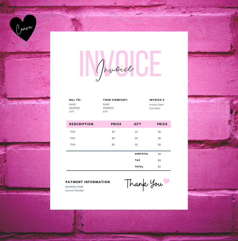 Editable Invoice Template for Small Business | Printable Billing & Receipt Form | Professional Invoice  | Instant Download | Invoice