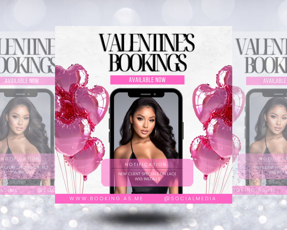 Valentines Day Booking Flyer, Beauty Booking Flyer, V Day, Booking Template, Appointment Flyer, Now Booking, Beauty Template