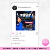 Praise & Worship Church Flyer: Editable Canva Template (Instant Download
