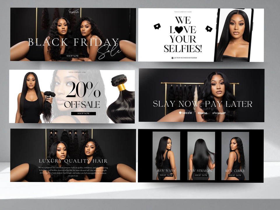5 Website Banners, shopify, shopify web banners, beauty banners, hair banners, makeup banner, web banner, wix web banners, banner template