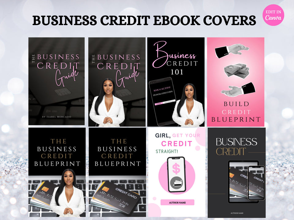 8 Editable Ebook Covers,  Template, Business Credit, Credit ,  E Book, Premade eBook cover, canva template, ebook template