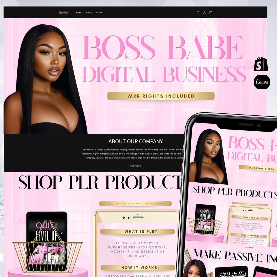 Digital Product Shopify Theme, Boss Babe Website, Shopify Website, web banners, digital products store,  shopify template, shopify