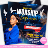 Praise & Worship Church Flyer: Editable Canva Template (Instant Download