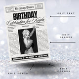 Birthday Newspaper Invitation, Editable Newspaper Birthday Invitation, Birthday Newspaper, Large Newspaper Canva Template, Newspaper Print