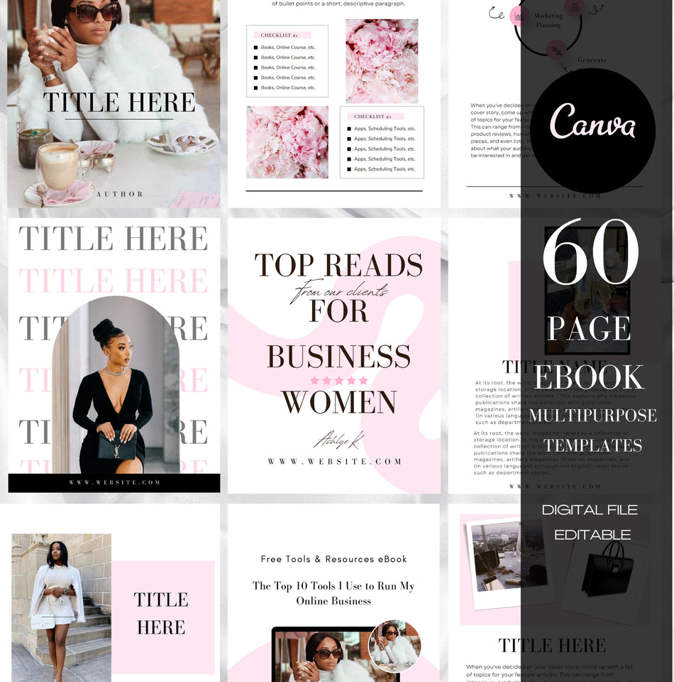 60 Page Ebook, Ebook Template, Branding Ebook, Business Ebook, Motivational Ebook, Beauty Ebook, Template, Editable Ebook, Canva Ebook