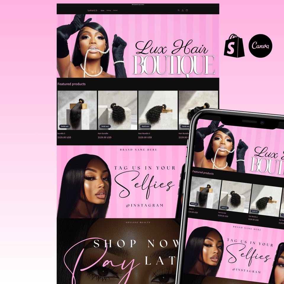 Shopify Website Kit, pink hair website, Beauty Website, Shopify Website Theme with Editable Cava Banners, web template, webkit, hair website