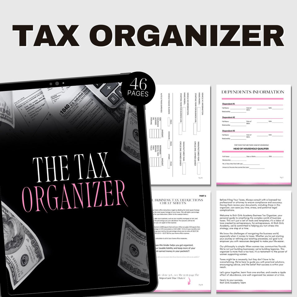 Tax Organizer Template | 42-Page Small Business Tax Binder | Instant Download, Tax Seasong, Tax Time