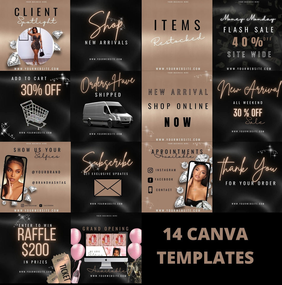 14 social Media post templates, DIY template, business template, canva, classy templates