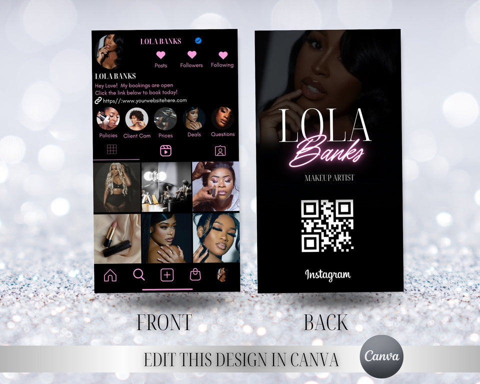 DIY Instagram business card,  QR code, business cards, salon cards, Influencer , Lashtech, Editable, instagram card, luxury business card