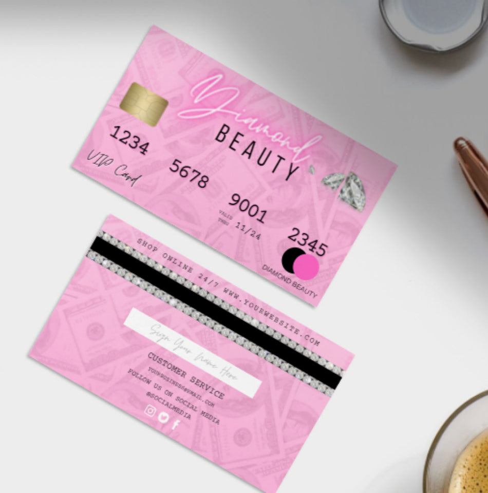 Business Card Template, Credit Card Styled Business Card, PVC Cards , money business card, Canva Template, DIY, Pink Business Card