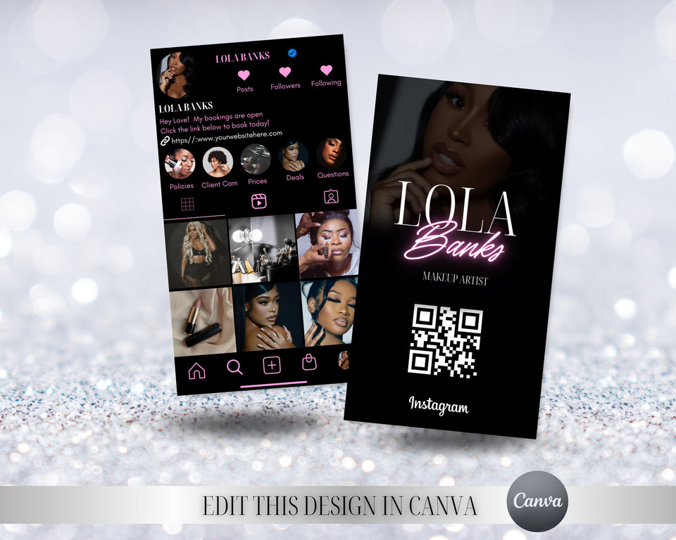 DIY Instagram business card,  QR code, business cards, salon cards, Influencer , Lashtech, Editable, instagram card, luxury business card