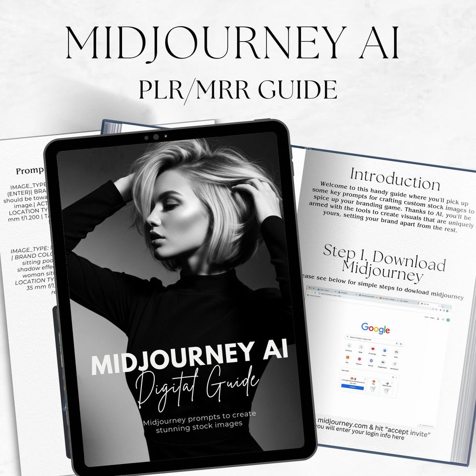 Midjourney AI Guide | PLR eBook with Resell Rights | Editable Canva Digital Guide with AI Prompts for Stock Images