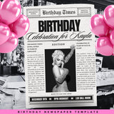 Birthday Newspaper Invitation, Editable Newspaper Birthday Invitation, Birthday Newspaper, Large Newspaper Canva Template, Newspaper Print