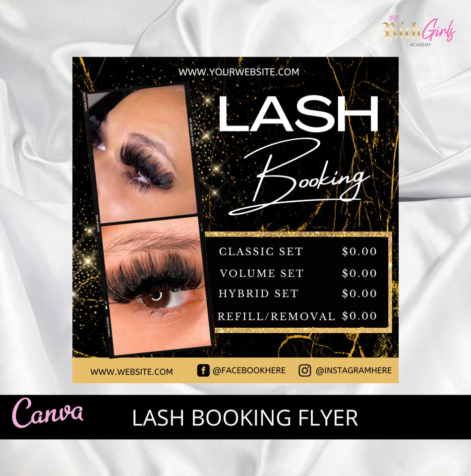Editable Flyer, Lash Booking, Lash Appointment, DIY Template, DIY Flyer, Canva Flyer, Lashes, Lash Tech, Graphic flyer