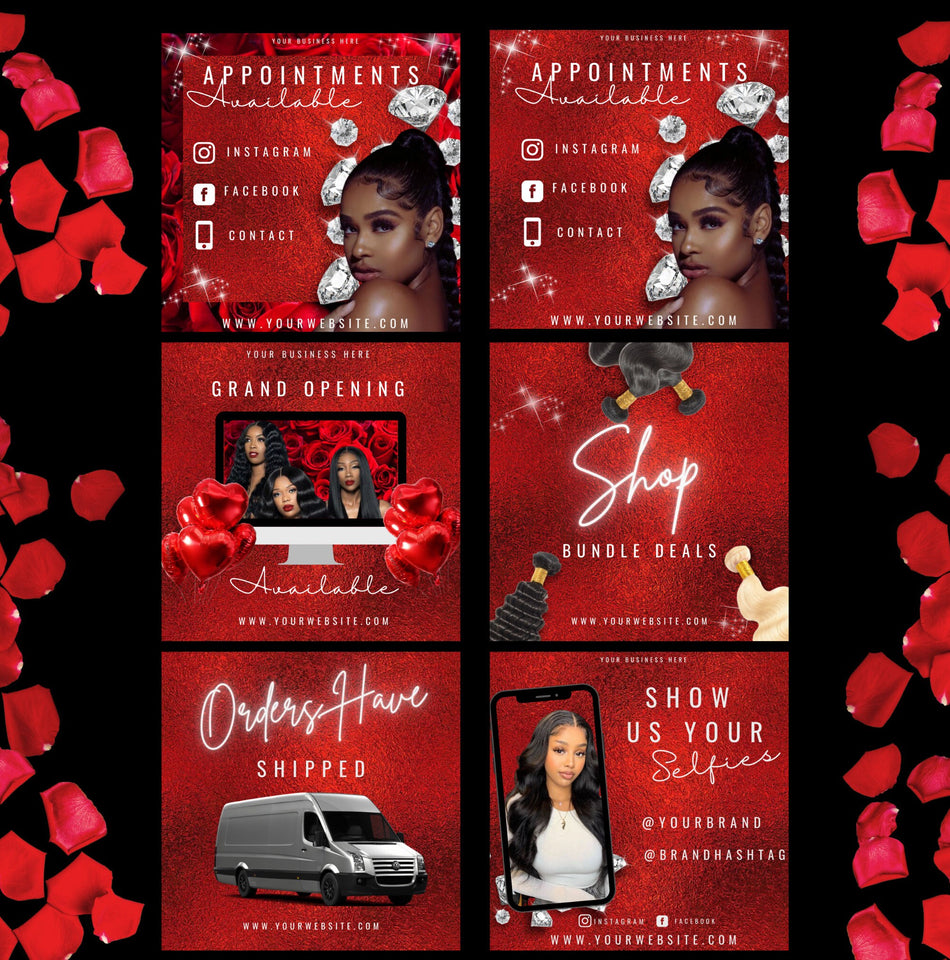 12 Flyer Templates, Editable Flyer Template, DIY, Valentines Day, Hair Flyers, Beauty Flyer, Booking Flyer, Restock Flyer, Bundle Flyers