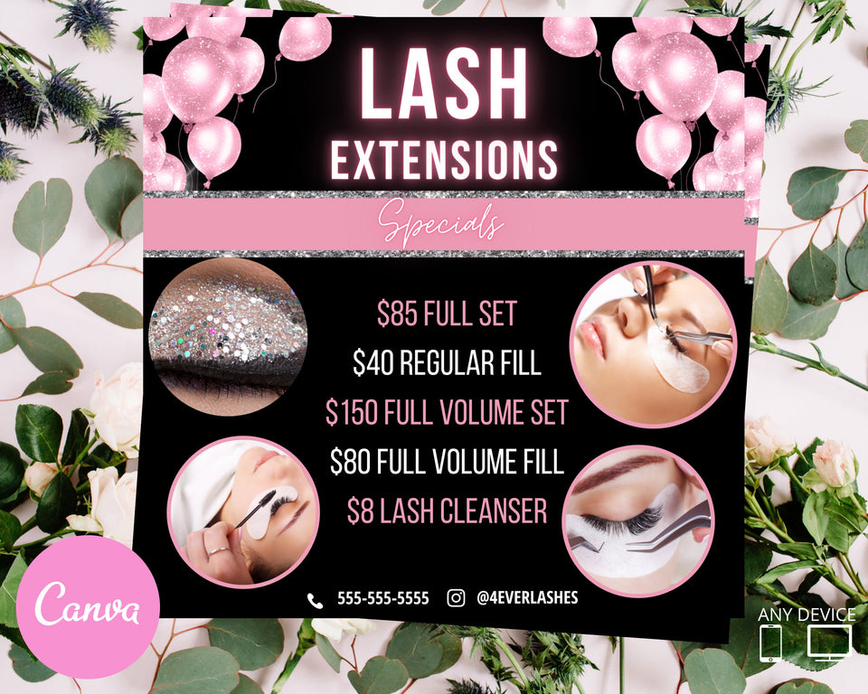 DIY, Lash Flyer, Lash Template, Lashes, Lash Pricing