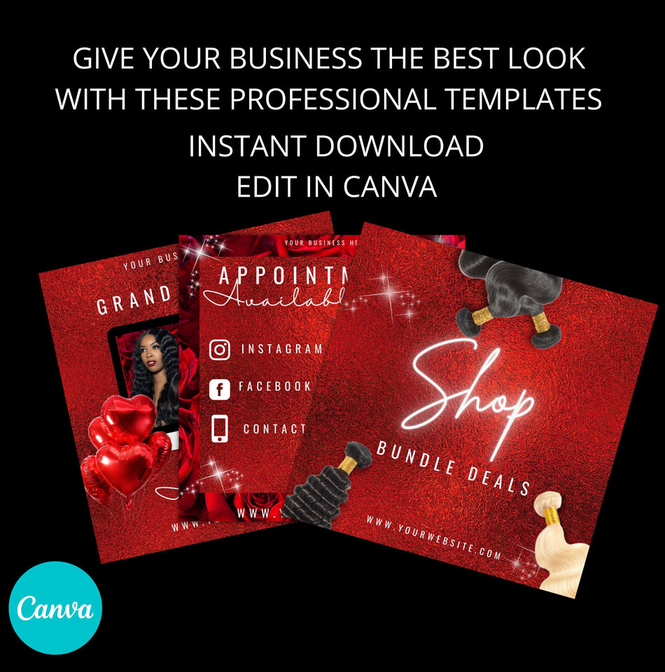 12 Flyer Templates, Editable Flyer Template, DIY, Valentines Day, Hair Flyers, Beauty Flyer, Booking Flyer, Restock Flyer, Bundle Flyers