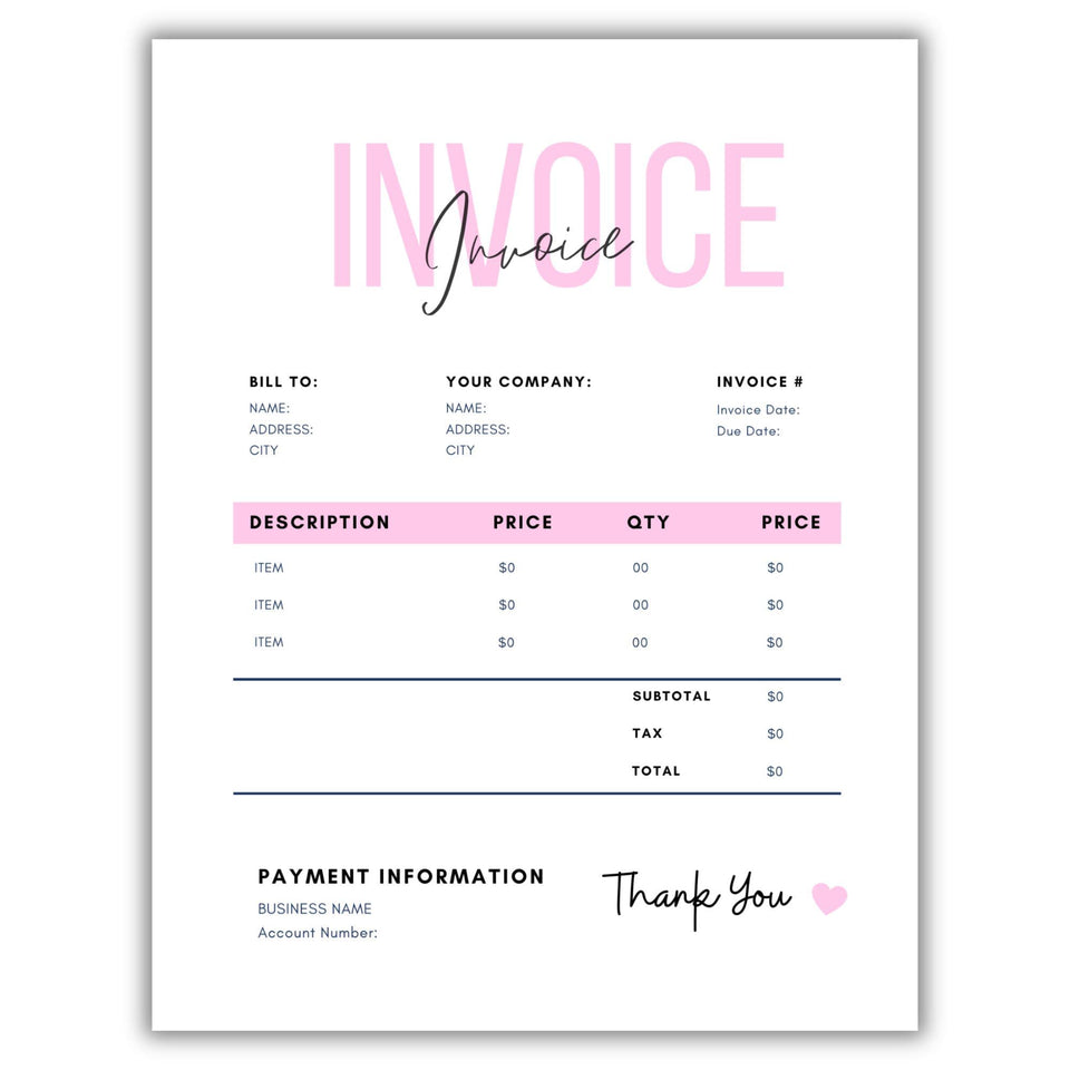 Editable Invoice Template for Small Business | Printable Billing & Receipt Form | Professional Invoice  | Instant Download | Invoice